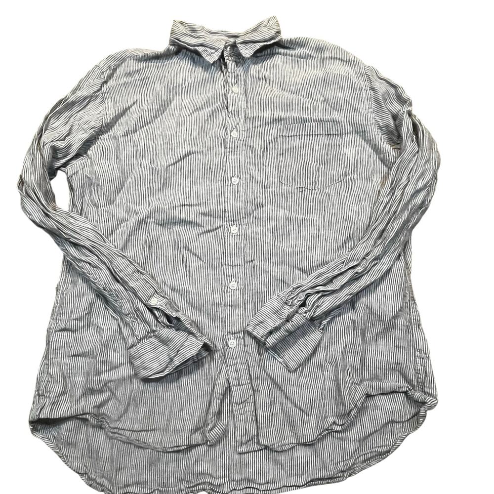 J Crew Mens XL Irish Linen Button Down Shirt Long Sleeve Lightweight Gray Strip
